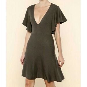 Free People Green Flutter Sleeve Sweater Dress